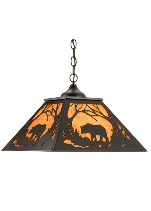 Meyda Tiffany - 15726 - Two Light Pendant - Bear At Dawn - Textured Black/Amber Mica