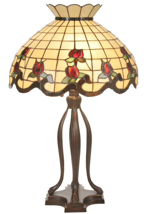 Meyda Tiffany - 19138 - Three Light Table Lamp - Roseborder - Mahogany Bronze