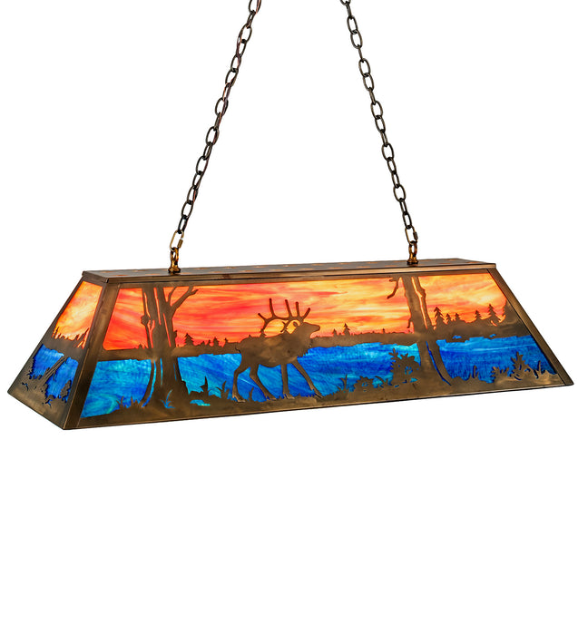 Meyda Tiffany - 23651 - Nine Light Oblong Pendant - Elk At Lake - Antique Copper