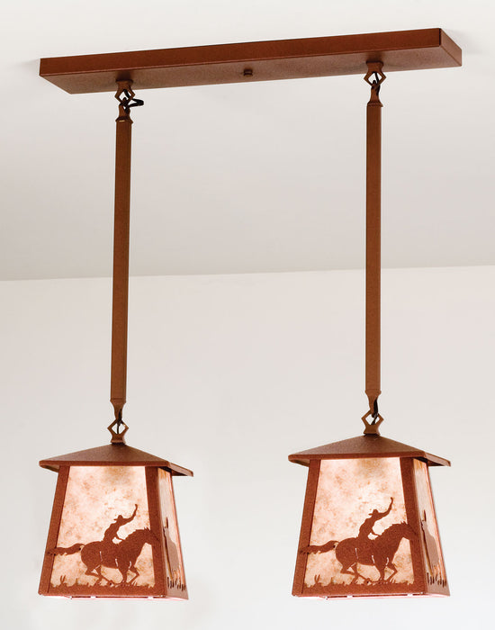 Meyda Tiffany - 15508 - Two Light Island Pendant - Cowboy & Steer - Rust