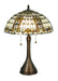Meyda Tiffany - 27031 - Two Light Table Lamp - Fleur-De-Lis - Beige Ha Green/Blue Amber