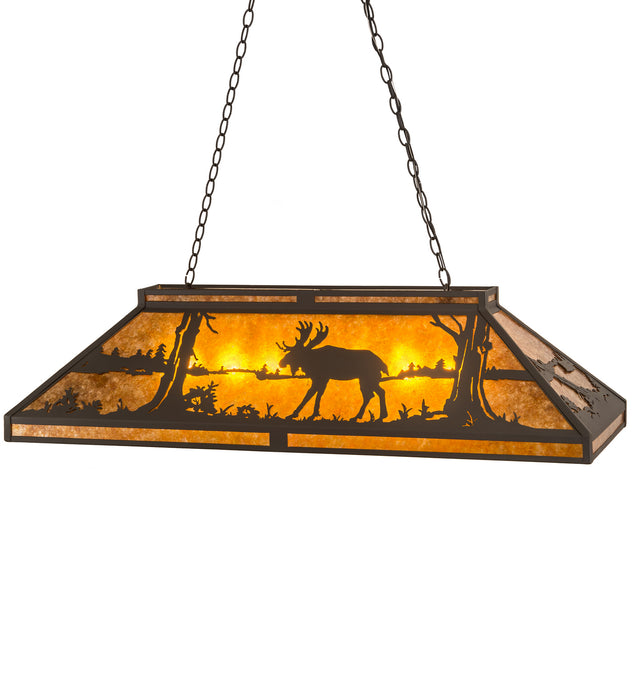 Meyda Tiffany - 30488 - Seven Light Oblong Pendant - Moose At Lake - Wrought Iron