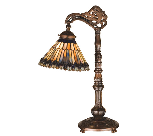 Meyda Tiffany - 32738 - One Light Bridge Arm Desk Lamp - Tiffany Jeweled Peacock - Vintage Copper