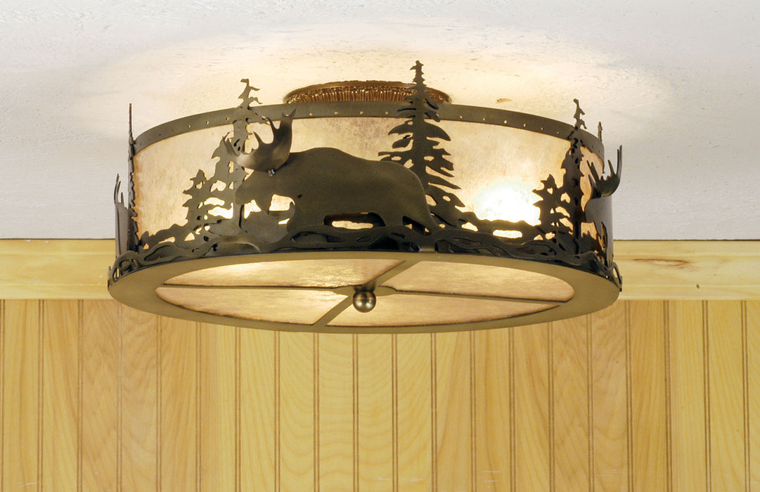 Meyda Tiffany - 51095 - Two Light Flushmount - Moose At Dusk - Antique Copper