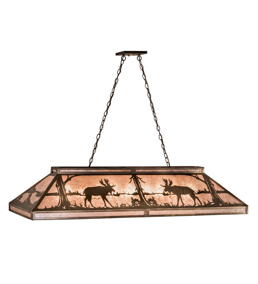 Meyda Tiffany - 69610 - Nine Light Oblong Pendant - Moose At Lake - Antique Copper