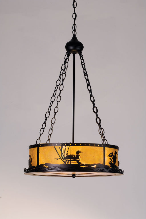 Meyda Tiffany - 98796 - Four Light Inverted Pendant - Loon - Textured Black Amber Mica Sides/Silver Mica