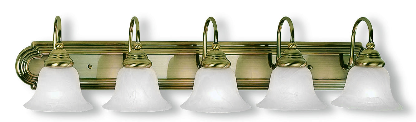 Livex Lighting - 1005-01 - Five Light Bath Vanity - Belmont - Antique Brass