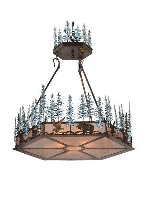 Meyda Tiffany - 106007 - Three Light Inverted Pendant - Wildlife At Pine Lake - Antique Copper