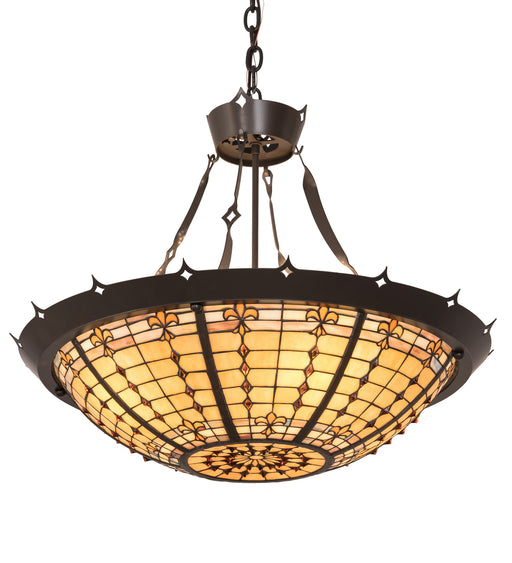 Meyda Tiffany - 19021 - Four Light Inverted Pendant - Fleur-De-Lite - Timeless Bronze