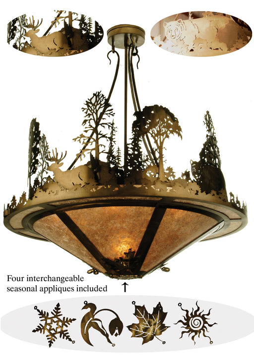 Meyda Tiffany - 48063 - Seven Light Inverted Pendant - Wildlife On The Loose - Antique Copper