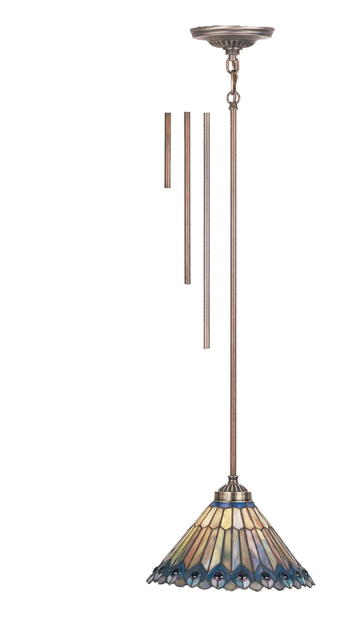 Meyda Tiffany - 50399 - One Light Pendant - Tiffany Jeweled Peacock - Green/Blue Purple/Blue Purple/Blue Purple