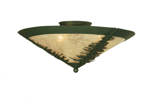 Meyda Tiffany - 51068 - Three Light Flushmount - Tamarack - Forest Green/Silver Mica