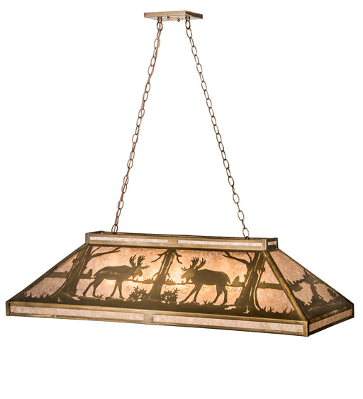 Meyda Tiffany - 65098 - Seven Light Oblong Pendant - Moose At Lake - Antique Copper