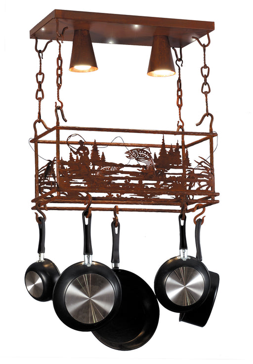 Meyda Tiffany - 82884 - Two Light Pot Rack - Fly Fishing Creek - Rust