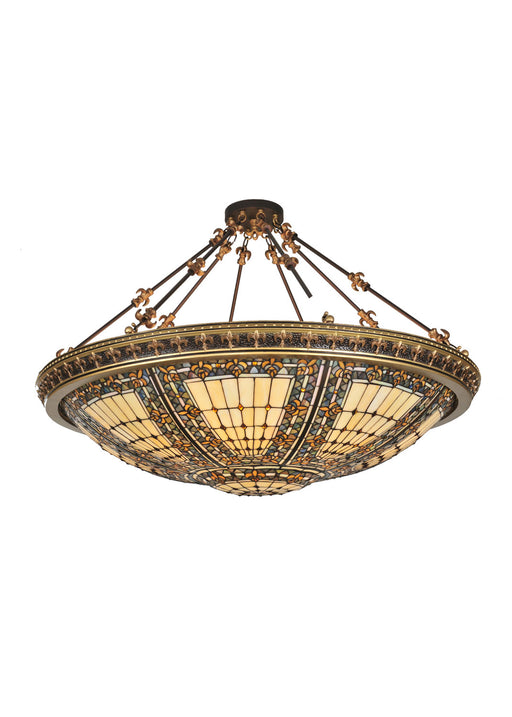 Meyda Tiffany - 99693 - Eight Light Semi-Flushmount - Fleur-De-Lis - Beige Ha Green/Blue Amber