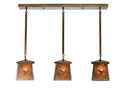 Meyda Tiffany - 15288 - Three Light Island Pendant - Ducks In Flight - Antique Copper