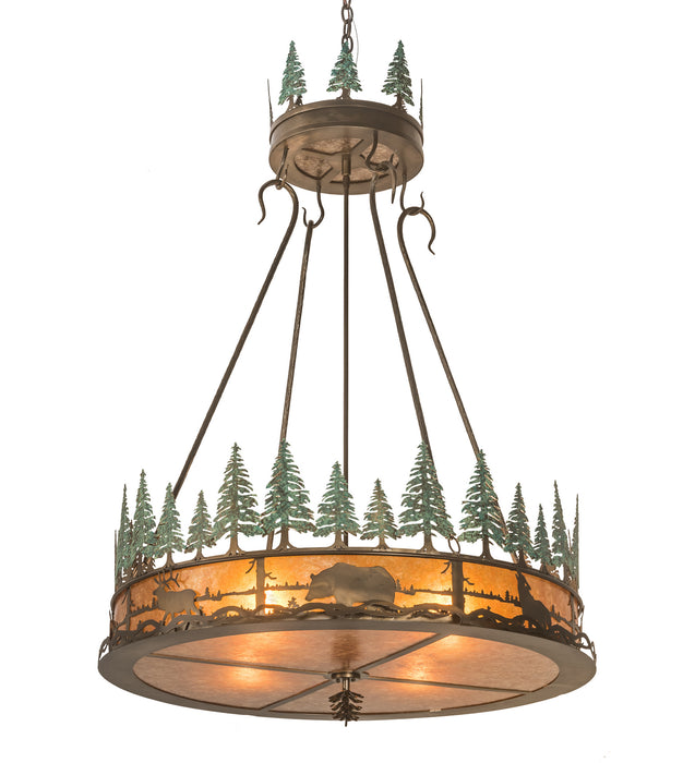 Meyda Tiffany - 99769 - Four Light Inverted Pendant - Wildlife At Pine Lake - Antique Copper