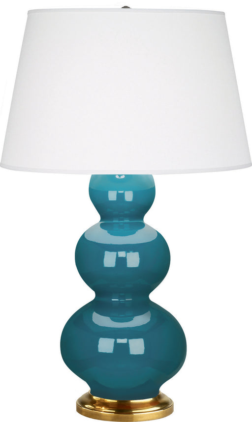 Robert Abbey - 323X - One Light Table Lamp - Triple Gourd - Peacock Glazed Ceramic w/ Antique Natural Brassed