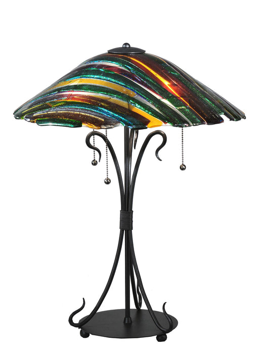 Meyda Tiffany - 108407 - Three Light Table Lamp - Penna Di Pavone - Antique Brass