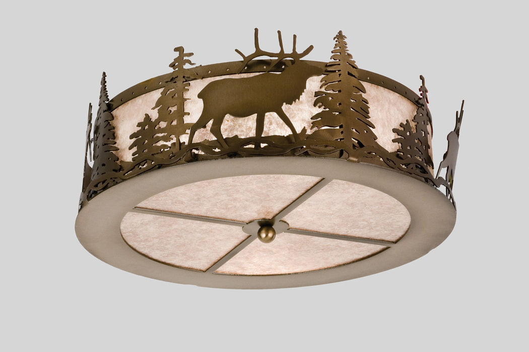 Meyda Tiffany - 24467 - Two Light Flushmount - Elk At Dusk - Antique Copper