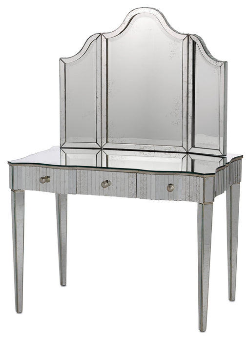 Currey and Company - 4004 - Vanity Table - Gilda - Granello Silver Leaf/Antique Mirror