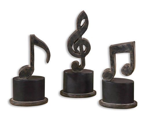Uttermost - 19280 - Figurines, Set/3 - Music Notes - Aged Black w/Tan Glaze And Matte Black