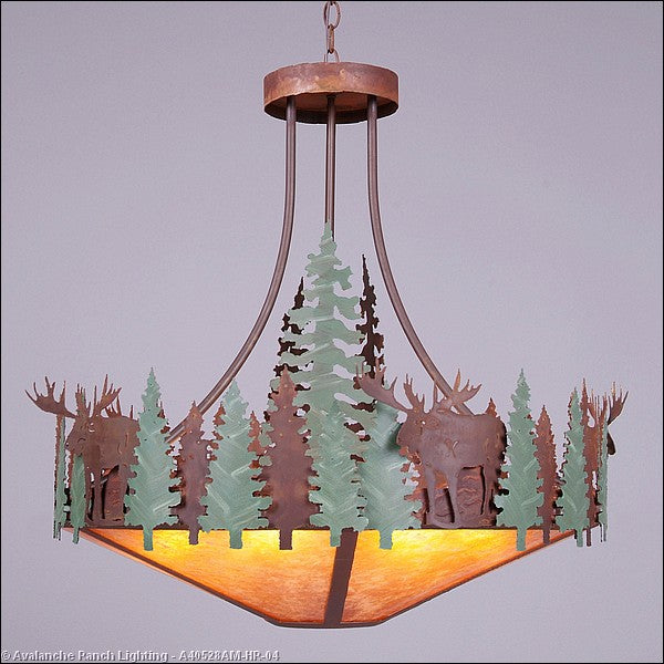 Avalanche Ranch - A40528AM-HR-04 - Pendants - Bowl Style - Crestline-Moose - Pine Green/Rust Patina