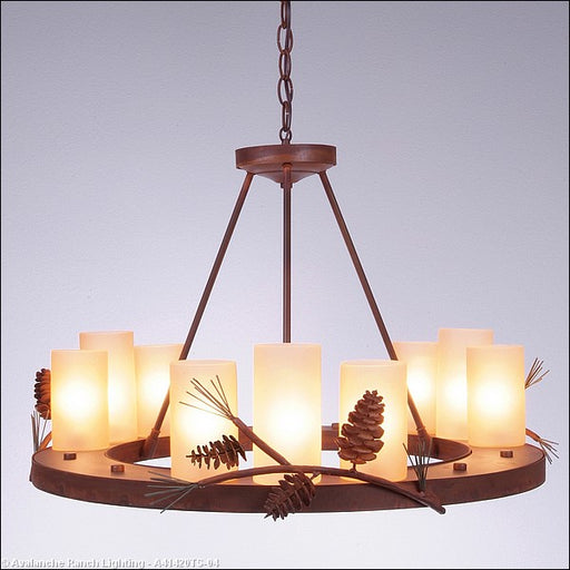 Avalanche Ranch - A41420TS-04 - Mid. Chandeliers - Pillar Candle - Wisley-Pine Cone - Pine Green/Rust Patina