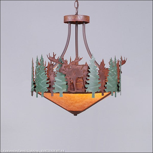 Avalanche Ranch - A44728AM-HR-04 - Pendants - Bowl Style - Crestline-Moose - Pine Green/Rust Patina