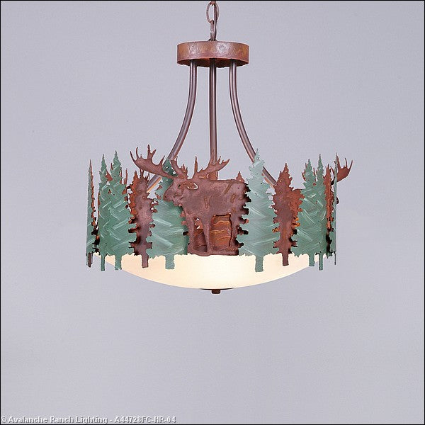Avalanche Ranch - A44728FC-HR-04 - Pendants - Bowl Style - Crestline-Moose - Pine Green/Rust Patina