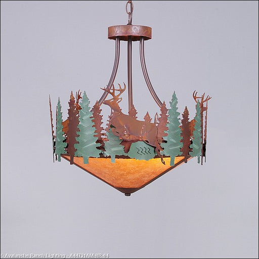 Avalanche Ranch - A44731AM-HR-04 - Pendants - Bowl Style - Crestline-Deer - Pine Green/Rust Patina