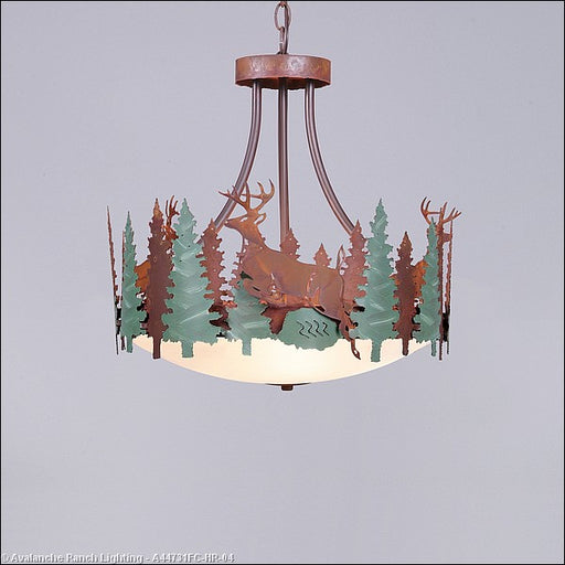 Avalanche Ranch - A44731FC-HR-04 - Pendants - Bowl Style - Crestline-Deer - Pine Green/Rust Patina