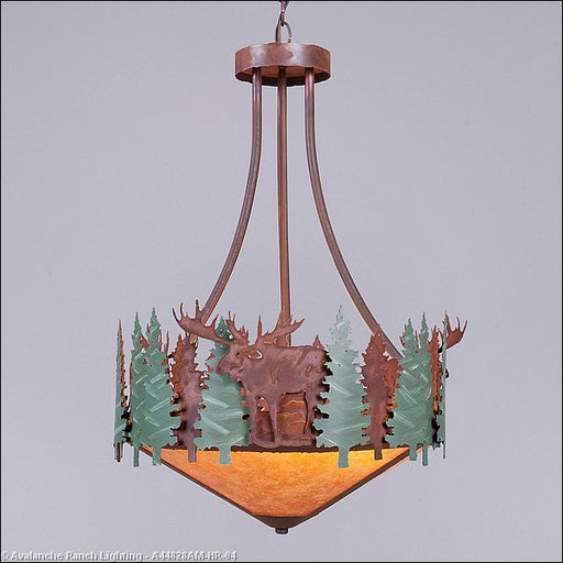 Avalanche Ranch - A44828AM-HR-04 - Pendants - Bowl Style - Crestline-Moose - Pine Green/Rust Patina