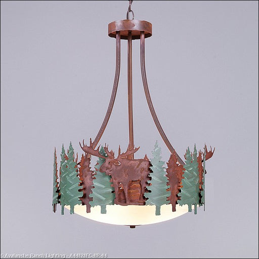 Avalanche Ranch - A44828FC-HR-04 - Pendants - Bowl Style - Crestline-Moose - Pine Green/Rust Patina
