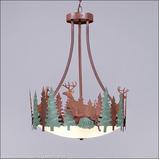 Avalanche Ranch - A44831FC-HR-04 - Pendants - Bowl Style - Crestline-Deer - Pine Green/Rust Patina
