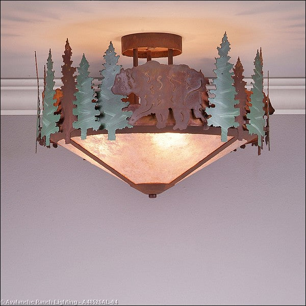 Avalanche Ranch - A48526AL-04 - Semi-Flush Mts. - Bowl Style - Crestline-Bear - Pine Green/Rust Patina