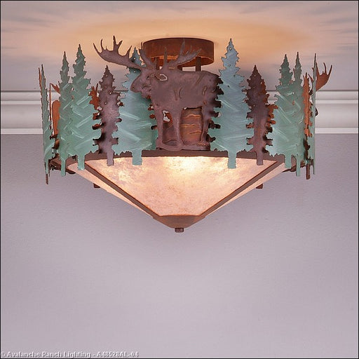 Avalanche Ranch - A48528AL-04 - Semi-Flush Mts. - Bowl Style - Crestline-Moose - Pine Green/Rust Patina