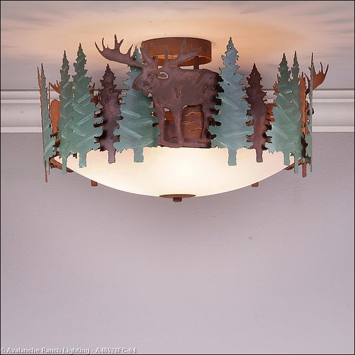 Avalanche Ranch - A48528FC-04 - Semi-Flush Mts. - Bowl Style - Crestline-Moose - Pine Green/Rust Patina