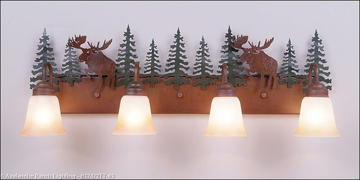 Avalanche Ranch - H32422TT-03 - Bathroom Fixtures - Four Lights - Denali-Alaska Moose - Cedar Green/Rust Patina