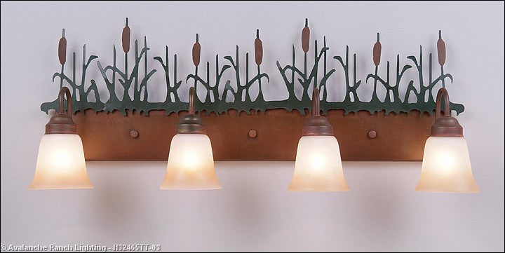 Avalanche Ranch - H32465TT-03 - Bathroom Fixtures - Four Lights - Denali-Cattails - Cedar Green/Rust Patina