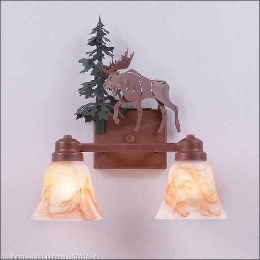 Avalanche Ranch - H37227AS-03 - Bathroom Fixtures - Two Lights - Parkshire-Mountain Moose - Cedar Green/Rust Patina