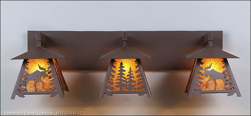 Avalanche Ranch - M35327AM-27 - Bathroom Fixtures - Three Lights - Smoky Mountain-Mountain Moose - Rustic Brown