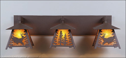 Avalanche Ranch - M35330AM-27 - Bathroom Fixtures - Three Lights - Smoky Mountain-Mountain Deer - Rustic Brown