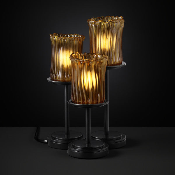Justice Designs - GLA-8797-16-AMBR-MBLK - Three Light Table Lamp - Veneto Luce™ - Matte Black