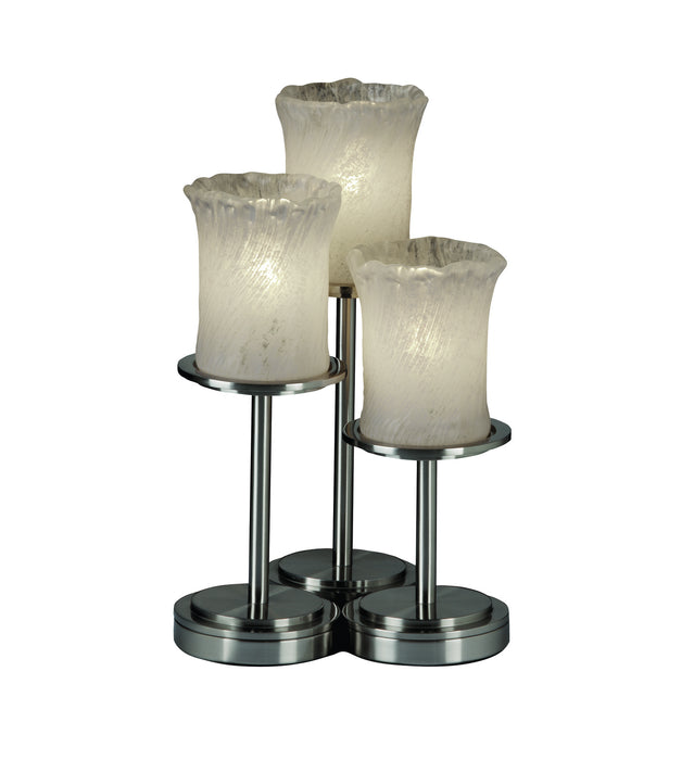 Justice Designs - GLA-8797-16-WHTW-NCKL - Three Light Table Lamp - Veneto Luce™ - Brushed Nickel