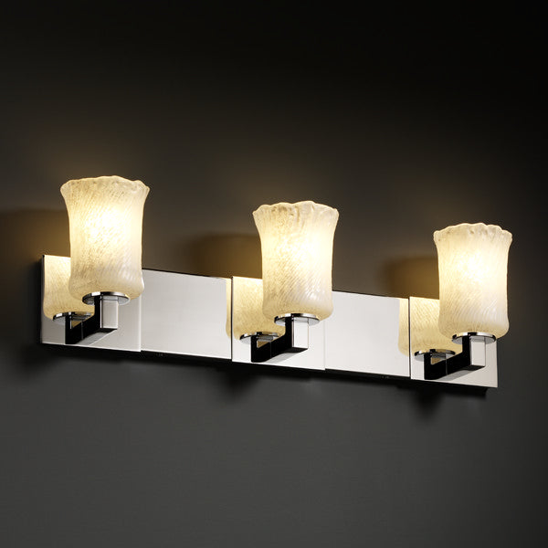 Justice Designs - GLA-8923-16-WHTW-CROM - Three Light Bath Bar - Veneto Luce™ - Polished Chrome