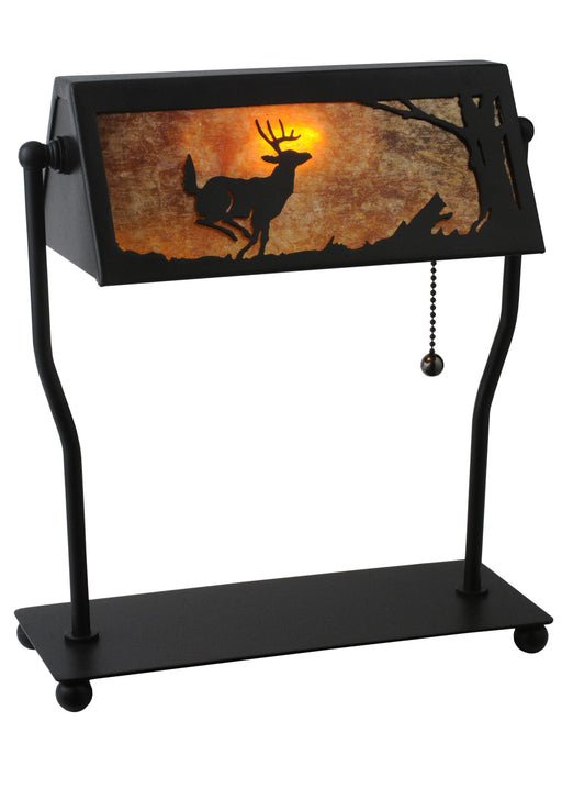 Meyda Tiffany - 113076 - One Light Banker`s Lamp - Deer On The Loose - Black/Amber Mica