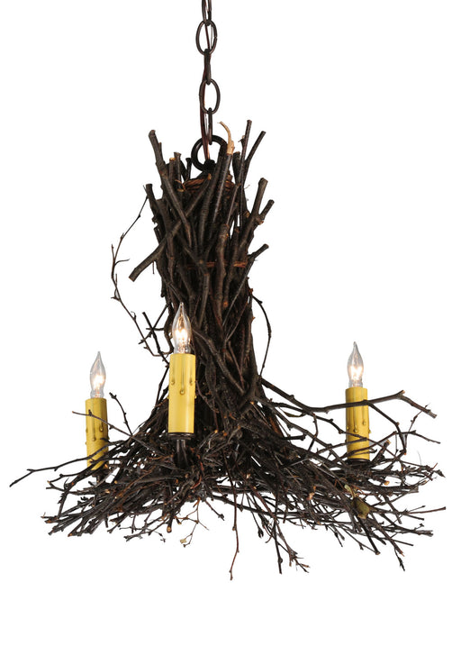 Meyda Tiffany - 112367 - Three Light Chandelier - Twigs - Natural Wood,Mahogany Bronze