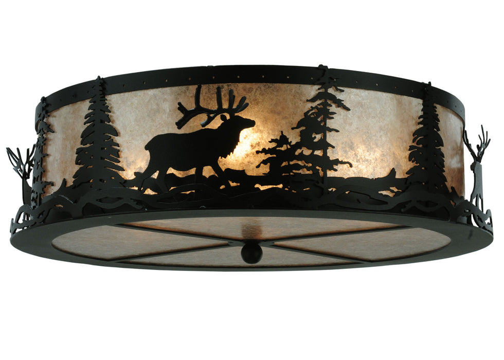 Meyda Tiffany - 113621 - Four Light Flushmount - Elk At Dusk - Black/Silver Mica