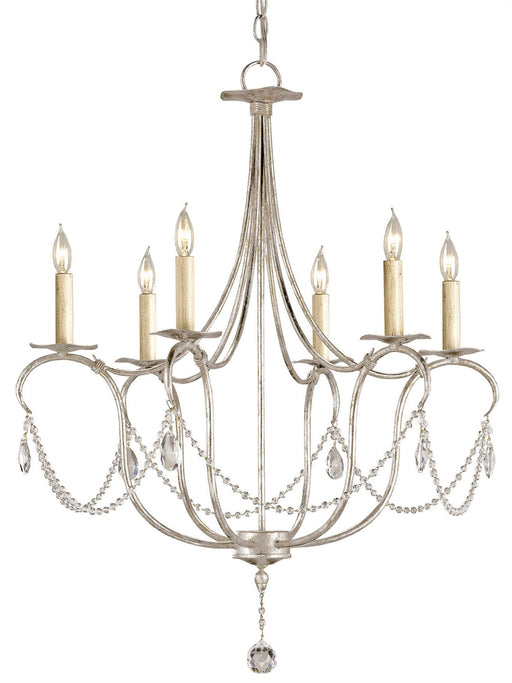 Currey and Company - 9890 - Six Light Chandelier - Crystal - Silver Leaf